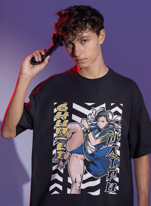 Футболка для хлопчика з аніме принтом Кхун Лі Стреет Фігхтер оверсайз (зріст від 165 до 180) Чорний AnimeJ0935m Дніпро - фото 3