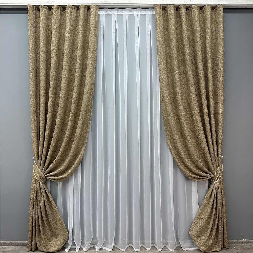 Комплект готовых штор VR-Textil Лен Мешковина № 1768ш Миндальный 100х275см 2 шт (31-849) Киев - изображение 2