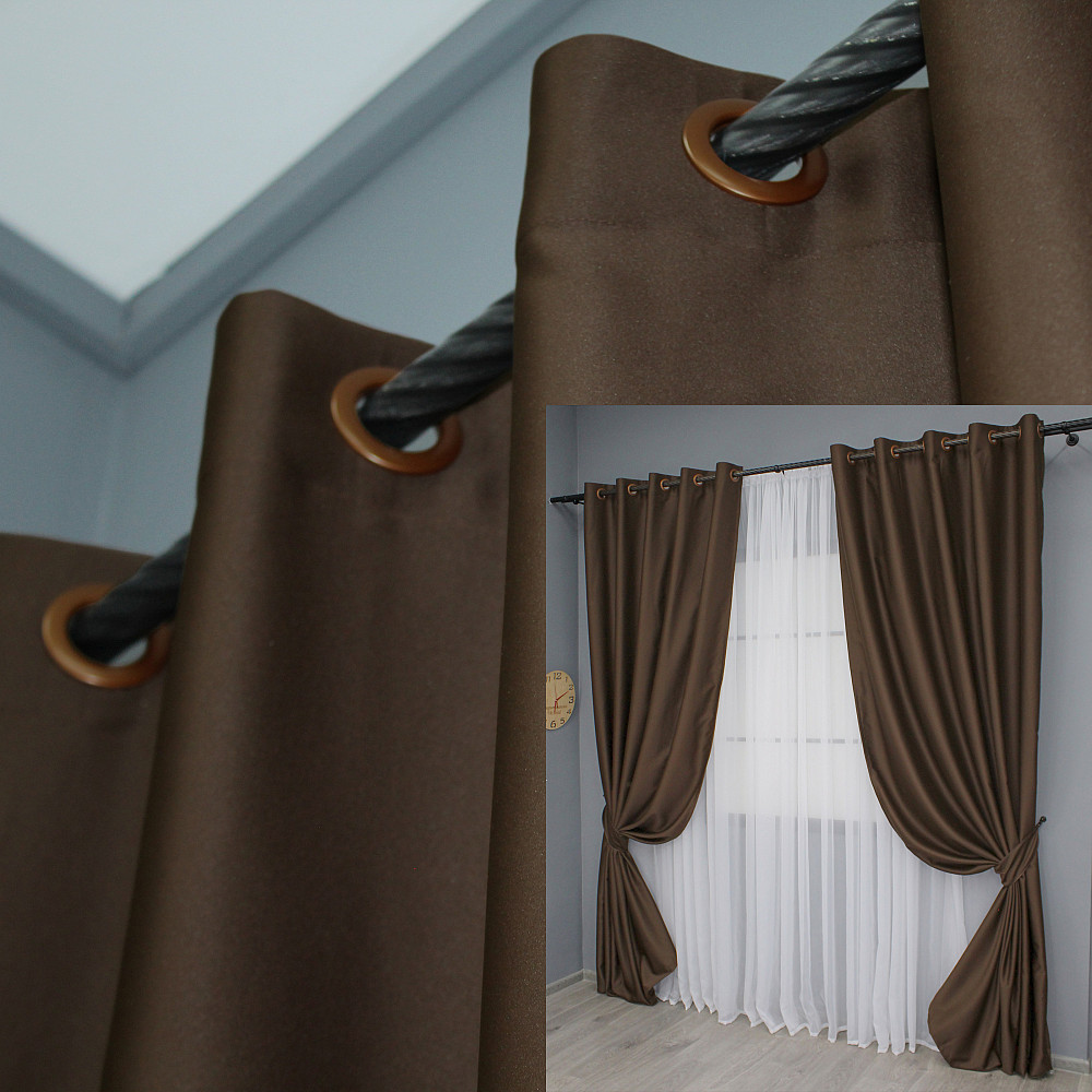 Комплект штор на люверсах VR-Textil Midnight № 1677ш 150х270 см 2 шт Коричневый (37-0219) Киев - изображение 1