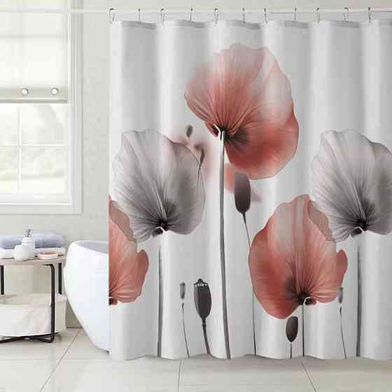 Тканинна шторка-фіранка для ванної Aquarius 180 х 180 см з кільцями - Маки - 100% поліестер Буча