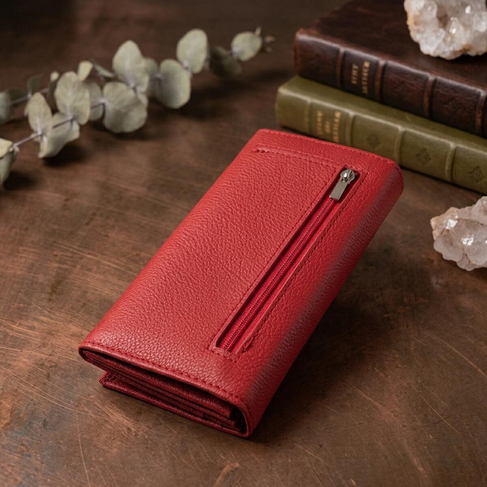 Яскравий вертикальний гаманець із натуральної шкіри ST Leather 23087 Червоний Київ - фото 14