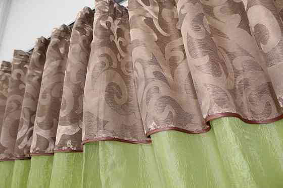 Кухонные шторы VR-Textil № 073к с ламбрекеном и подхватами салатовый с пудровым 270х170 см (52-0100) Киев