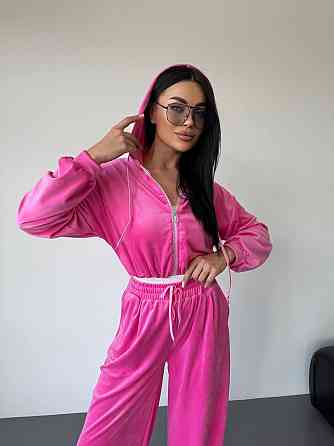 Женский стильный повседневный велюровый костюм двойка Барби Одесса