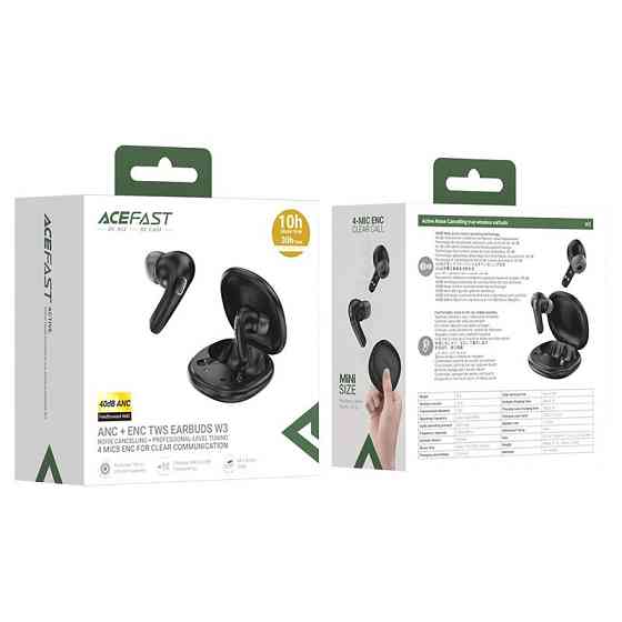 Бездротові навушники TWS ACEFAST W3, ANC+ENC, IPX4, Black Одеса