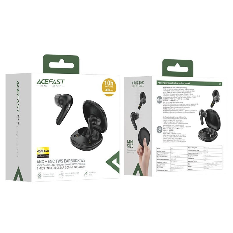 Бездротові навушники TWS ACEFAST W3, ANC+ENC, IPX4, Black Одеса - фото 2