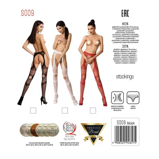 Еротичні колготки-бодістокінг Passion S009 red, імітація панчіх та пояса Львов