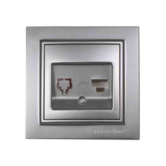 Розетка компьютерная 1х8P8C, Enzo серебряный камень Днепр