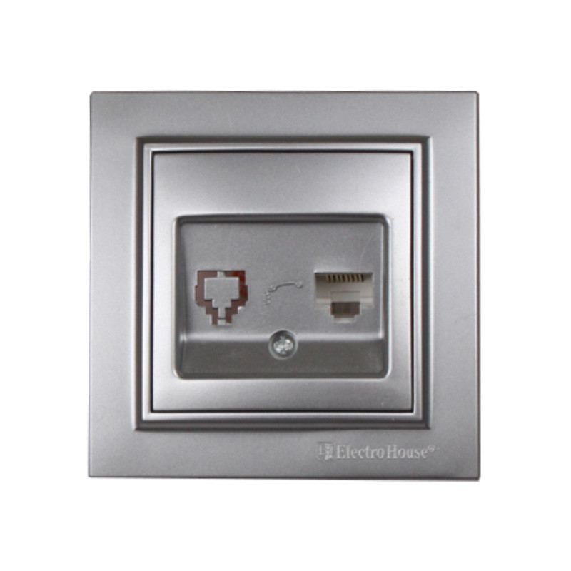 Розетка компьютерная 1х8P8C, Enzo серебряный камень Днепр - изображение 1