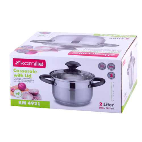 Каструля нержавіюча сталь 2л з кришкою порожнисті ручки 4921 KAMILLE Житомир - фото 3