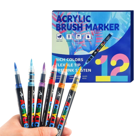 Маркеры акриловые набор 12 шт для рисования и творчества премиум качество, маркеры для ткани, дерева и керамики Каменец-Подольский