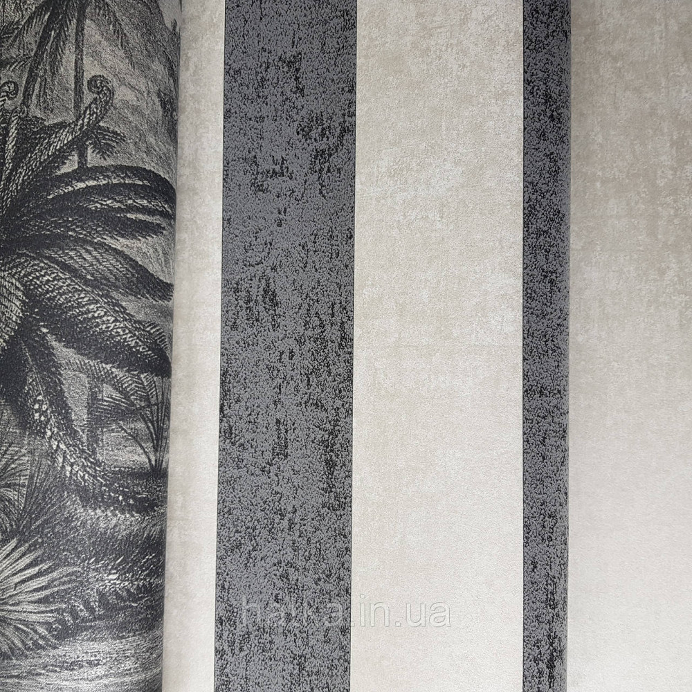Шпалери флізелінові еко Rasch Kerala 0.53х10 м широкі чорні смуги і молочні ефект потертості Київ - фото 2