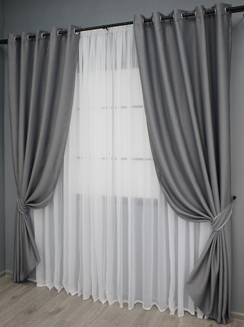 Комплект штор на люверсах VR-Textil Bagema Rvs № 1244ш Серый 150х250 см 2 шт (37-0017) Киев - изображение 3
