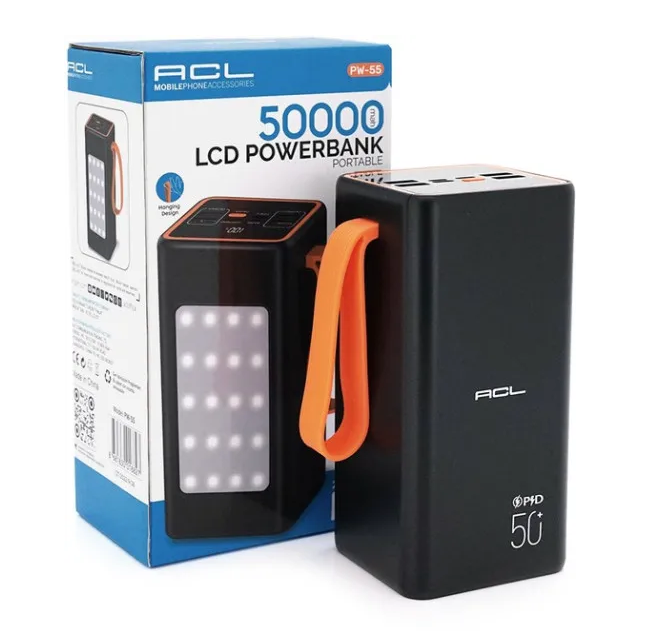 Універсальна зарядна батарея ACL PW-55 50000 mAh з індикатором заряду + ліхтар + ремінець (Чорний) Вінниця - фото 9