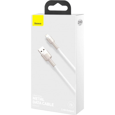 Дата кабель USB 2.0 AM to Lightning 1.0m Cafule Series Metal 2.4A White Baseus (CALJK-A02) Вінниця - фото 3