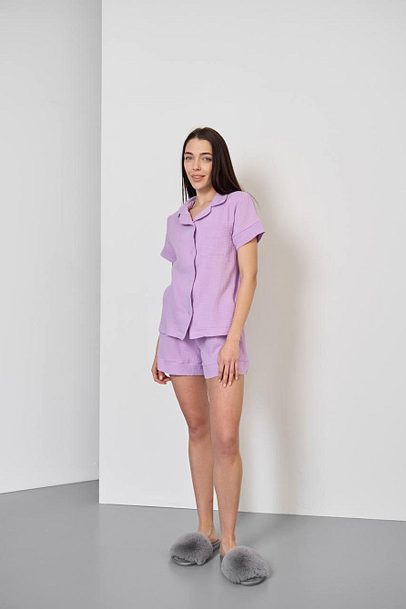 Жіночий мусліновий комплект сорочка та шорти Лавандовий S Харків - фото 6