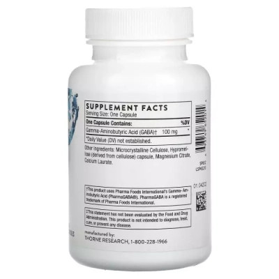 Амінокислота Thorne Research GABA (Гамма-аміномасляна кислота) 100 мг, Pharma GABA-100, 60 капс (THR-65201) Вінниця - фото 2