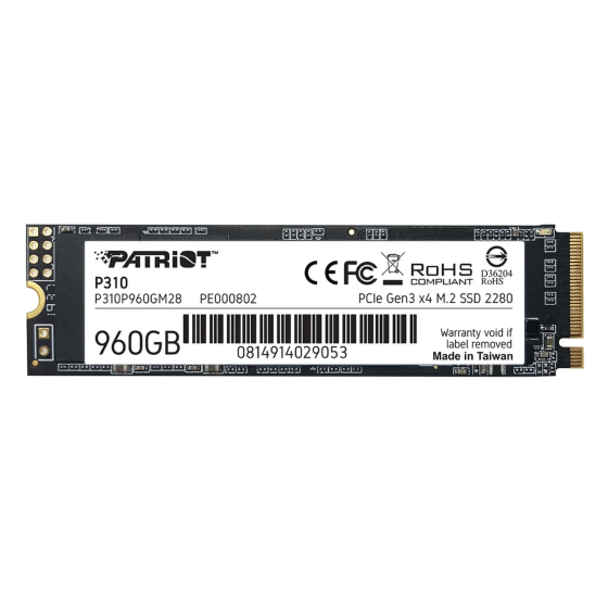 Накопичувач SSD M.2 Patriot P310 960GB NVMe 2280 PCIe 3.0x4 3D NAND TLC Київ