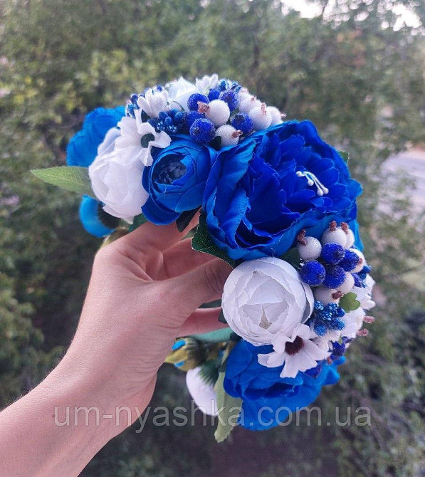 Ободок обруч з квітами "Піони великий жовто-синій" Кривий Ріг - фото 1