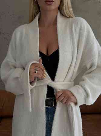 Жіночий затишний оверсайз кардиган з поясом альпака Одеса