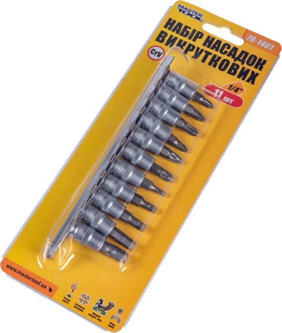 MASTERTOOL Набір головок торцевих MASTERTOOL ¼" з викрутковими насадками PH1-2-3/ PZ1-2-3/ HEX3 Коломыя - изображение 2