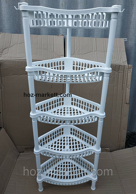 Кутова етажерка біла пластикова для ванни та кухні 5 ярусів Харків - фото 3