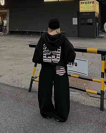 Жіночий теплий костюм оверсайз із накатом тринитка на флісі Чорний Одеса