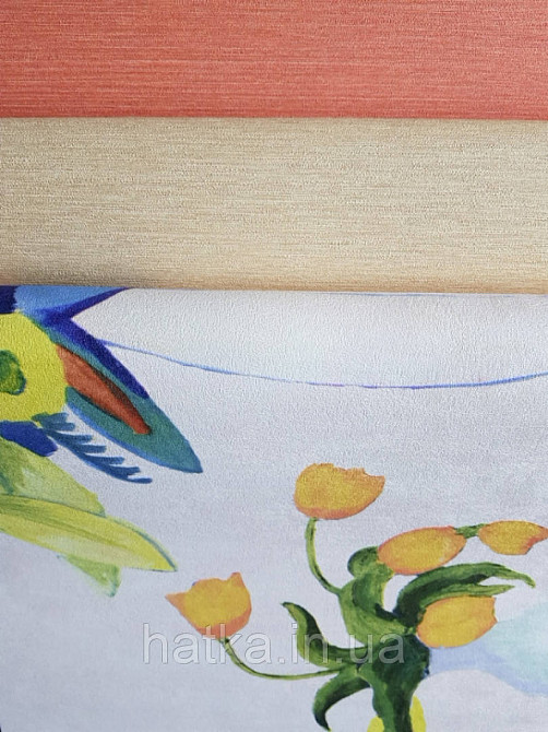 Шпалери вінілові Decoprint Breeze квіти у вазі жовті червоні сині на молочному акварель 0.53х10 м Київ - фото 2