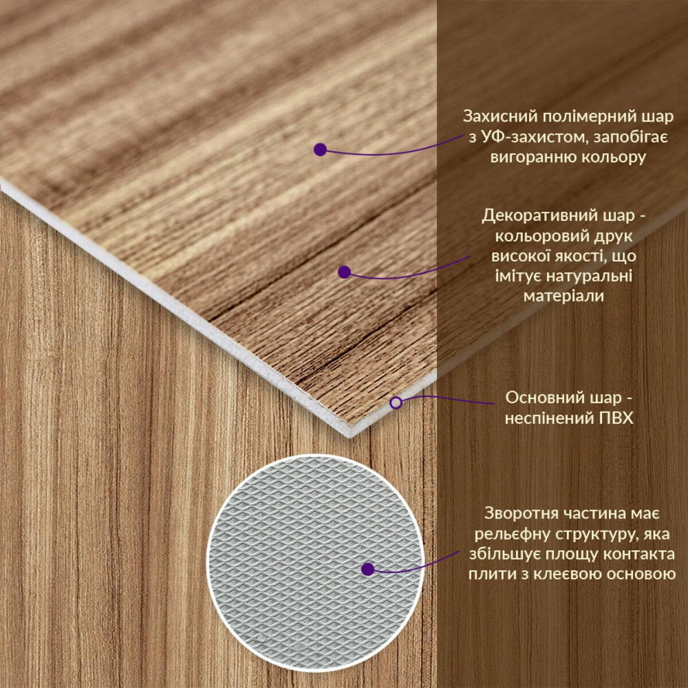 Декоративная ПВХ плита под дерево 600*600*3mm (S) SW-00001624 Днепр - изображение 2