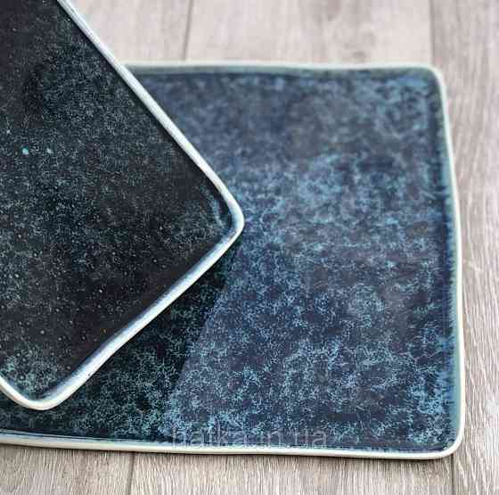 Тарілка квадратна Olens "Totem" 20,5х1,02 см кераміка синя для дому та ресторанів Київ