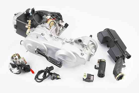 Двигун скутерний в зборі 4Т-80куб (короткий варіатор, довгий вал) + карбюратор, комутатор, котушка запалювання, повітряний фільтр Київ