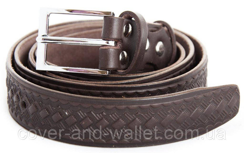 Коричневий шкіряний чоловічий ремінь ручної роботи 30мм Grande Pelle Київ - фото 2