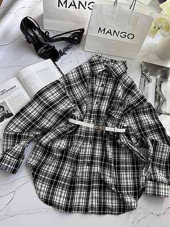 Жіноча тепла оверсайз сорочка в клітинку на ґудзиках кашемір Чорний Одеса