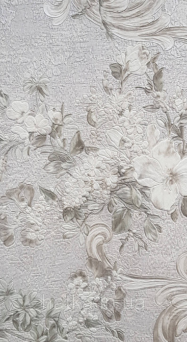 Шпалери вінілові на флізеліні AdaWall Signature1.06х10 квіти гілки листя структурне біле срібло 3д Київ - фото 2