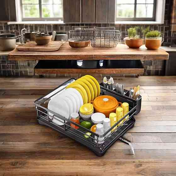 Черная металлическая сушка для посуды на столешнице с поддоном для воды Каменец-Подольский