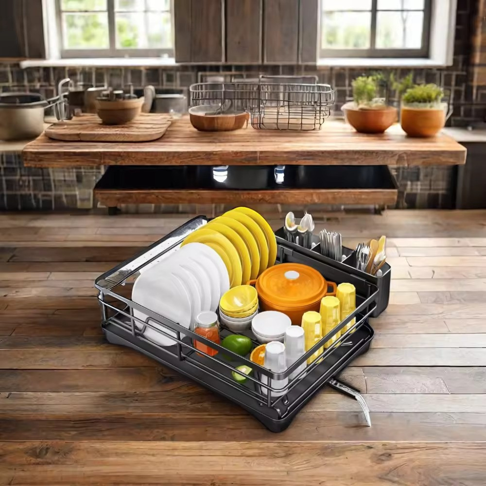 Чорна металева сушка для посуду на стільниці з піддоном для води Кам'янець-Подільський - фото 3