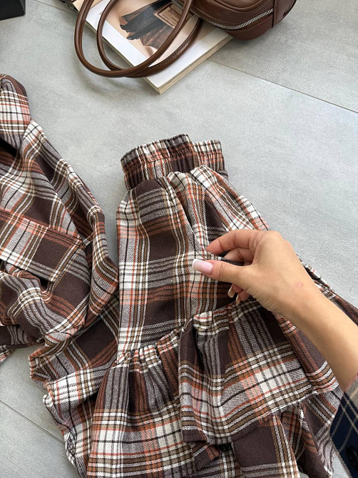 Женский костюм двойка: рубашка и юбка в клетку фланель Коричневый Одесса - изображение 4