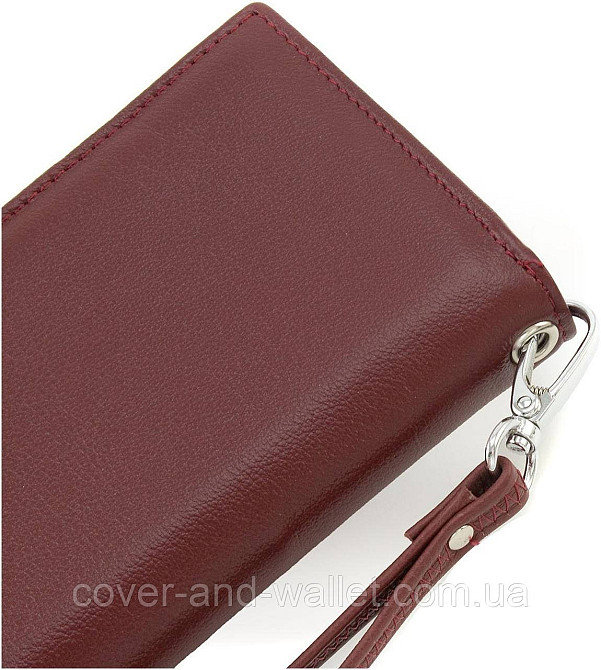 Вместительный женский кожаный кошелек клатч с отделением на молнии ST 1431 Бордовый Киев - изображение 4