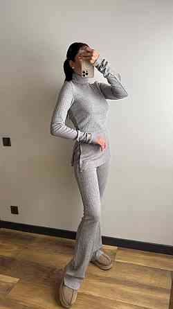 Жіночий теплий базовий костюм-двійка ангора рубчик Сірий, 44/46 Одеса