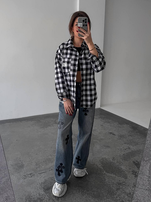 Женская рубашка в клетку (с накатом) 48-50, клетка 31 Одесса - изображение 1