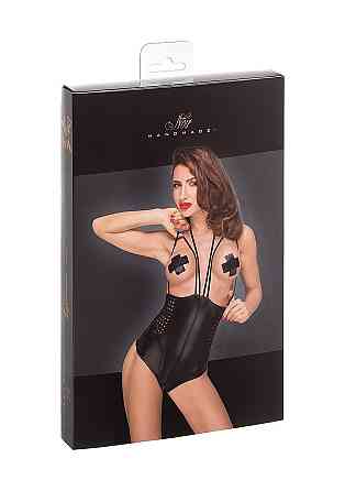 Боди эротическое Noir Handmade F179 из винила, на бретельках, черное, M Sex Aura Киев