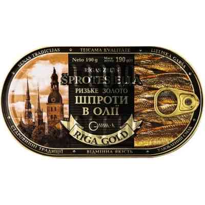 Рибні консерви Ризьке золото Шпроти в оливковій олії 190 г з ключем (4820062447485) Вінниця