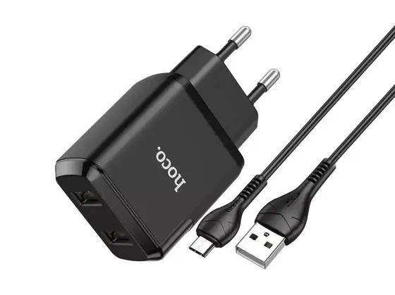 Мережевий зарядний пристрій Hoco N7 Speedy 220V (10.5W, 5V/2.1A) на 2 USB-порти з кабелем USB - micro-USB Одеса