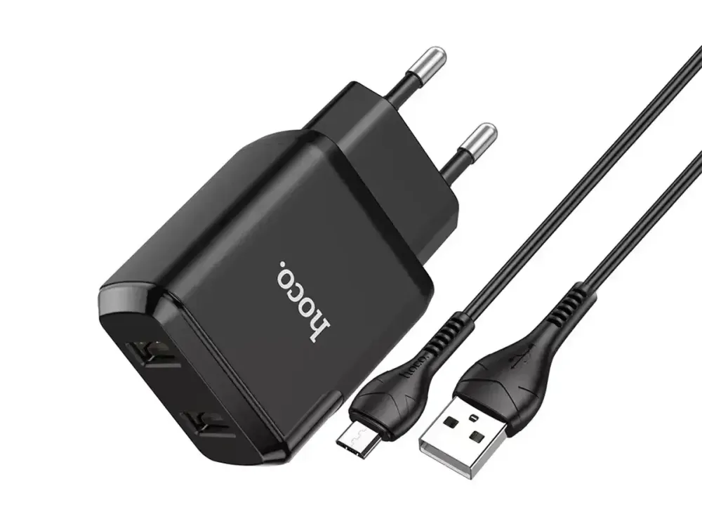 Мережевий зарядний пристрій Hoco N7 Speedy 220V (10.5W, 5V/2.1A) на 2 USB-порти з кабелем USB - micro-USB Одеса - фото 4