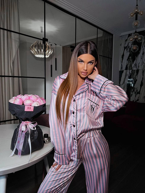 Женская шелковая пижама двойка в полоску Розовый, 40/42 Одесса - изображение 7