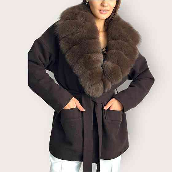 Женское пальто с меховым воротником Шоколадный, 50 Харьков