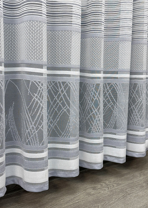 Короткий тюль жакард, висотою 2м, колір білий з сірим 1949т Київ - фото 3