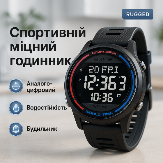 Чоловічий водонепроникний спортивний наручний годинник skmei SKMEI 2348BKBK, Протиударний годинник OX-61 Львів
