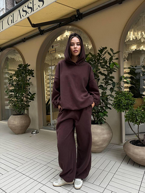 Жіночий стильний теплий костюм двосторонній фліс-полір Шоколад Одеса - фото 1