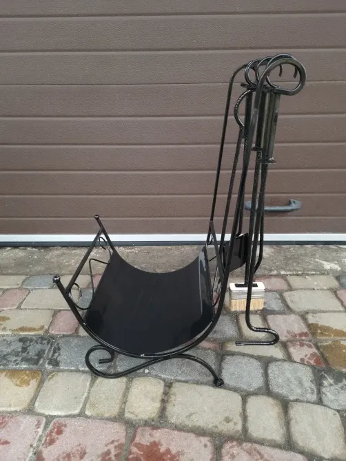 Набір для каміну кований №3 (дровниця, совок, щітка, кочерга, щипці) Б3892 Чорний Київ - фото 8