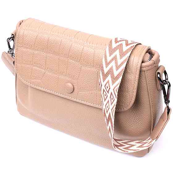 Жіноча сумка з фактурним клапаном з натуральної шкіри Пудрова (Vintage) Київ